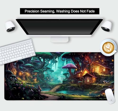 Mushroom Anime Desk Mat, Fairy Forest Large Gaming Mouse Pad for Laptop Computer, Tabletop Magic Play Mats Full Desk Mouse Pads, Fantasy Art XXL Playmat Mousepad - color: Fairy Forest Mushroom