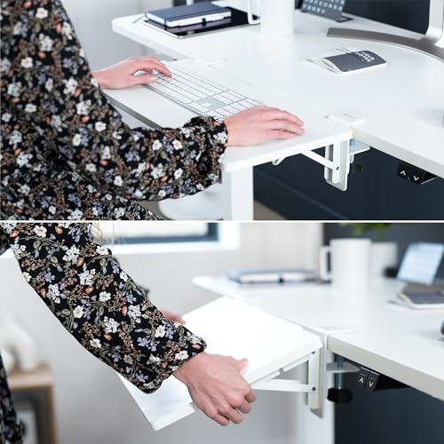 VIVO White Clamp-on 24 x 12 in Desk Extender, DESK-EXT24W | Foldable, Wrist Support Arm Rest, Office Keyboard Tray, Side Table Extension Attachment