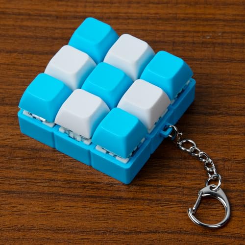 Keyboard Fidget Toy, Keyboard Keychain Fidget Toys, 9-in-1 Clicker Fidget Toy, Stress Relief Desk Decompression Button, Anxiety Relief Valentine's Day Gifts (2 Color-Blue White) - color: 2 Color-blue White