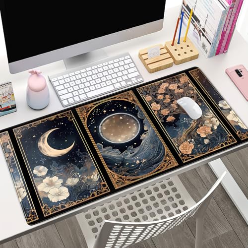 Celestial Lunar Nature Tarot Card Desk Mat Moon Floral Large Mouse Pad XXL 31.5''X 15.7'' Witch Night Botanical Desk Pad Gaming Mousepad Keyboard Mouse Mat for Laptop Computer Office Decor Gift - color: A Moon Floral