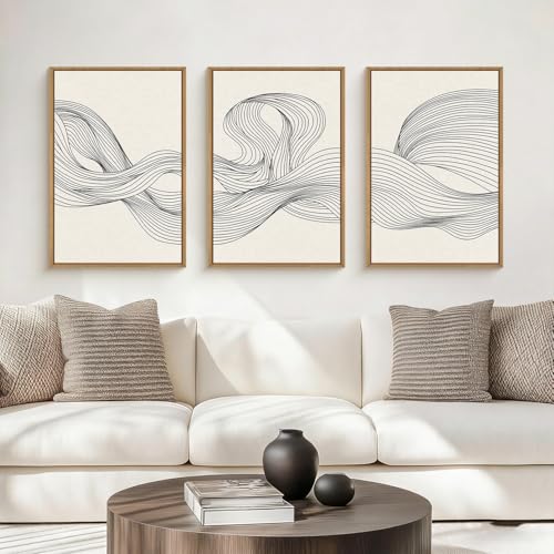 HPNIUB Neutral Abstract Beige Wave Framed Wall Art Set,Minimalist Black Line Wave Wall Decor,Modern Geometric Art Print,Boho Textured Artwork for Living Room, Bedroom,Office-16''x24''x3 - color: Abstract Lines Wall Art, size: 16"L x 24"W