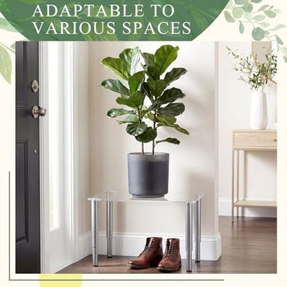 RattanView Height Adjustable 16in Extra Large Acrylic Display Risers 6mm Thick Clear Shelf Riser with 4 Metal Legs 6.7-9 in Adjustable Screwdriver, Stand for Plant Decor Collectibles Figures