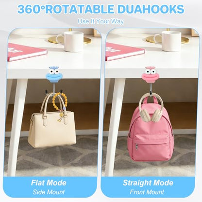 AULEEP 2 Pack Clamp-On Under Desk Purse Hook for Table & Desk, Adjustable Bag Hanger with Cute DIY Stickers, 100 lbs Capacity Desk Organizer Hooks for Handbag, Backpack, Headphone, Blue & Pink - color: Blue & Pink