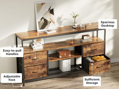 Huuger TV Stand Dresser with Power Outlets and LED Lights, 4 Drawers Entertainment Center with Shelves, 54 Inch Media Console for 55 60 Inch TV, 4 AC Outlets, 2 USBs, Rustic Brown - color: Rustic Brown, size: 54 Inches