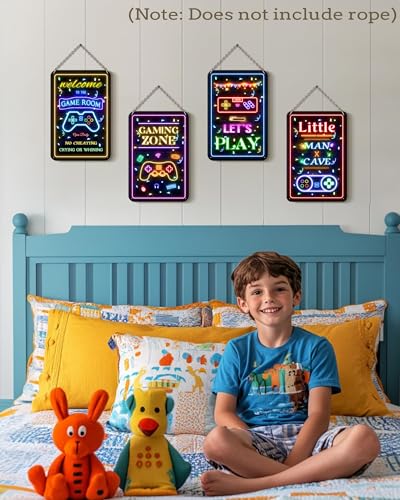 KUVIOKE Video Gamer Room Metal Sign Decor for Teen Boys Gaming Wall Art Gamer Neon Sign Little Man Cave Teenage Bedroom Decor Ready to Hang 12x8in - color: Welcome