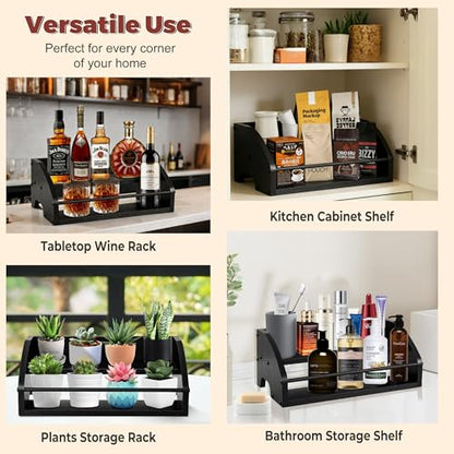 Mini Coffee Syrup Rack, 2-Tier | Syrup Bottles Holder, Liquor Bottle Display Shelf, Rustic Wooden Countertop Organizer, For Coffee Bar, Spirits, Tea - color: 2-Tier Wood