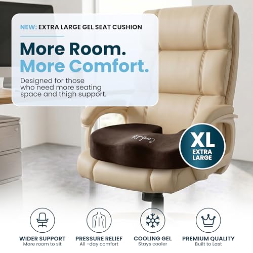 ComfiLife Extra Large Gel & Memory Foam Seat Cushion - Doctor Recommended Office Chair Cushion, Car Seat Cushion - Back & Sciatica Pain Relief - Wide Seat Cushion for Big & Tall (Brown) - color: Brown, size: X-Large