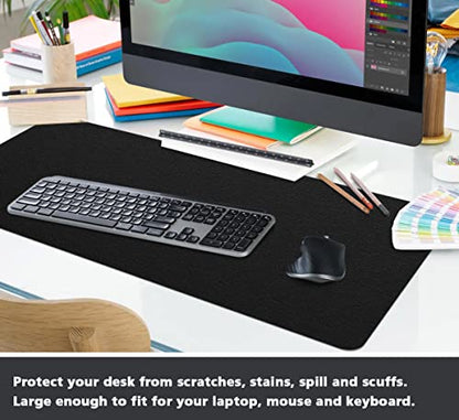 PVC Leather Desk Pad Blotter Ultra Thin Large Mouse Pad Waterproof Laptop Writing Mat Non-Slip Desk Cover Protector (Black, 16" x 32") - color: Black, size: 16x32 inch