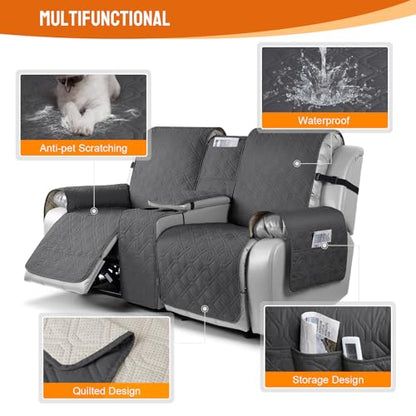 VANSOFY Loveseat Recliner Cover with Console 100% Waterproof Sofa Slipcovers Non-Slip Reclining Couch Cover Split Sofa Covers Furniture Protector for Pets, Dogs(Charcoal Gray) - color: Charcoal Gray