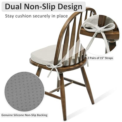 Shinnwa Dining Chair Cushions Set of 2, High-Resilience Foam Windsor Seat Pads, Kitchen Chair Cushions with Ties & Textured Cover, 2 Pack, 16.5 x 15.5 x 2, Off White - color: Off White, size: 2 Count (Pack of 1)