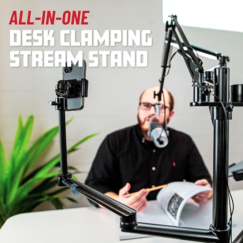 Gator Frameworks 6-in-1 Content Creator and Streaming Desktop Stand Set – Includes Smartphone Clamp, Laptop Clamp, Ring Light, and More! (GFW-STREAMSTAND) - style: Table Mount