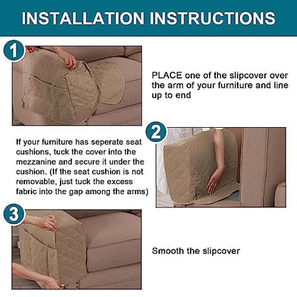 Turquoize 2 Pack Waterproof Armrest Covers for Chairs and Sofas Couch Arm Covers for Sofa Armrest Covers with Side Pocket Anti-Slip Furniture Protector Washable Armrest Slipcovers Set of 2, Khaki - color: Single Diamond- Khaki