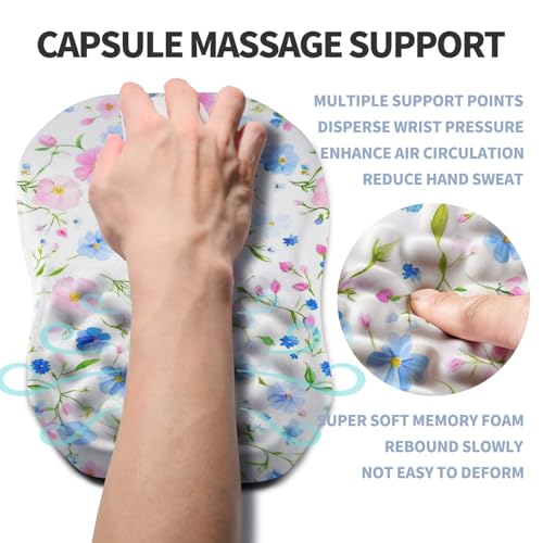 Ergonomic Raised Mouse Pad Wrist Support with Bilateral Slope Memory Foam Mousepad for Wrist Rest and Carpal Tunnel Pain Relief 11.8x7.9〃 Little Flower - color: Little Flower
