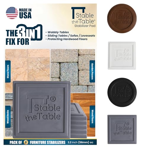 Stable the Table-6 Pack-Grey Square, Furniture Leveler & Riser, Anti-Slip Sofa Gripper for Hardwood Floors, Floor Protector, Stacking Furniture Pad, Bed, Desk, Couch & Table Stabilizer, Made in USA - color: Grey Square