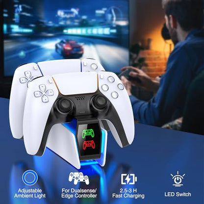 PS5 Controller Charger Station for PlayStation 5 Controllers with LED Light Dual Stand Charger Dock, PS5 Controller Charging Station Accessories for PlayStation 5 Storage Kit with AC Adapter - size: S-Charger