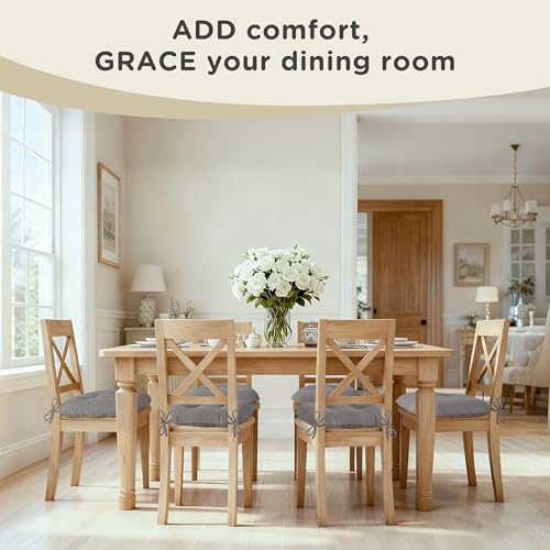AddGrace Chair Cushions for Dining Chairs Set of 2 Non-Slip Kitchen Seat Cushions with Ties Tufted Thick Seat Pads for Indoor Kitchen Dining Furniture 17"x16"x3" Grey - color: Grey