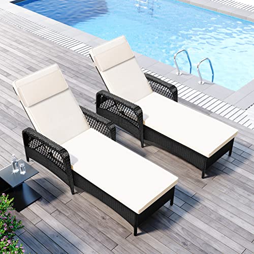 Enipate Outdoor Chaise Lounge Head Pillow, Pack of 2 Water Resistant Headrest Pillows with Elastic Band for Pool Patio Chairs - color: Beige