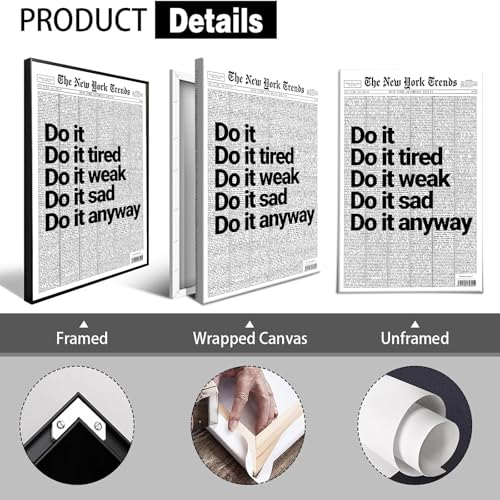 Black Framed Vintage New York Newspaper Canvas Posters Black And White Inspirational Wall Art Positive Motivational Quote Prints Painting For Living Room Bedroom Dorm Wall Decor 8x12in - color: Multi 04, size: 8"L x 12"W, style: Black Framed
