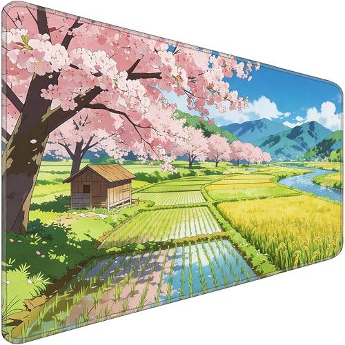 Large Desk Pad 31.5x15.7 Inch - Extended XXL Mouse Pad with Stitched Edges, Non Slip Rubber Base, Waterproof for Office and Gaming, Farmland - color: Farmland, size: 31.5" x 15.7"