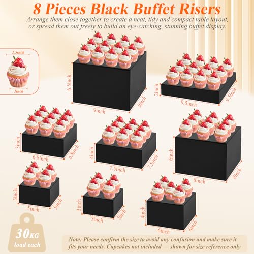 8Pcs Black Acrylic Buffet Risers with Mini Sign and Marker, Black Acrylic Risers for Party Catering Dessert Jewelry Collectibles with Hollow Bottoms Nesting Cube Box (9.5" 9" 8" 7.5" 6.8" 6" 5" 5") - color: 9.5"9" 8" 7.5" 6.8" 6" 5" 5"