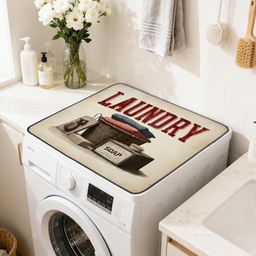 Nuxovilar Retro Laundry Basket Dryer Cover for the Top, Non-slip Washer & Dryer Protector, 23.62"x19.68" Dust-proof Washing Machine Mat, Diatom Mud Polyester Dryer Top Pad for Laundry Room - color: YTT14412-A