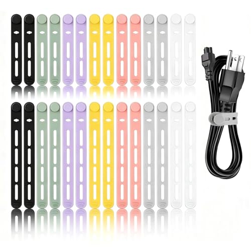 28Pcs Silicone Cable Ties Reusable, Multipurpose Cable Management Organizer, Adjustable Fastening Cable Straps with Locking Buckles, High Elasticity Cord Organizer, Travel Essentials(2 Sizes, 7Colors) - color: 7 Colors-5.2in/3.2in-28pcs