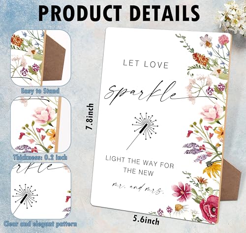 Let Love Sparkle Sign, Wedding Signs for Ceremony and Reception, Floral Bridal Shower Decorations, Wooden Wedding Signage, Bridal Shower Decor, Supplies for Engagement and Anniversary Parties, 28 - color: Let Love Sparkle Sign, 28