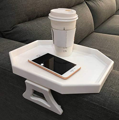 NHD Sofa Armrest Clip Table – No-Slip Couch Tray for Drinks, Snacks, Remote – Adjustable Armchair Table for Living Room, Bedroom, Dorm – Fits Most Armrests (White) - color: White