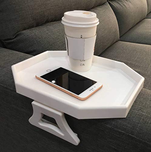 NHD Sofa Armrest Clip Table – No-Slip Couch Tray for Drinks, Snacks, Remote – Adjustable Armchair Table for Living Room, Bedroom, Dorm – Fits Most Armrests (White) - color: White
