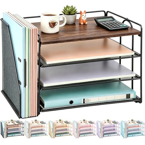 gianotter 4-Tier Paper Organizer With Magazine Holder, Desk Organizers and Accessories, Desk Accessories & Workspace Organizers, File Organizer for Office Supplies Storag (Wood, 4-Tier) - color: Wood, size: 4-Tier