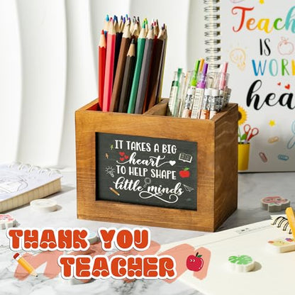 MALLMALL6 Blackboard Teacher Appreciation Gifts Pencil Holder Square Shape Pen Holder for Teacher, Wooden Desktop Organizer Birthday Xmas End of Year Gifts for School Office Classroom Decor - style: Blackboard