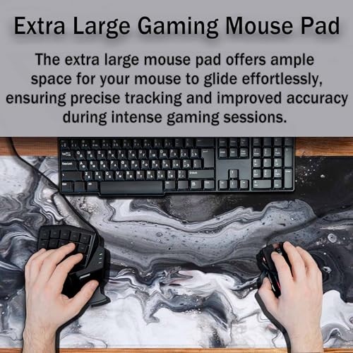 Marble Abstract Art Gaming Mouse Pad Fluid Art Black and White Modern Large Full Desk Keyboard Mousepad for Computer,Home,Office 35.4"X15.7" - color: Marble Abstract Art