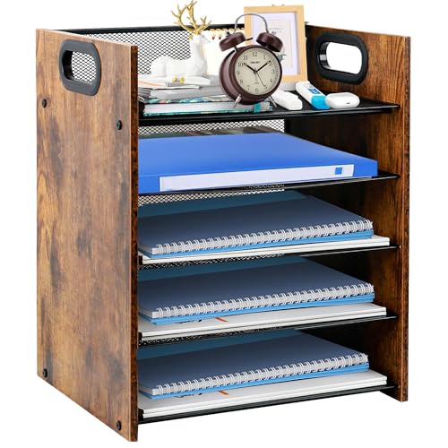 Desk Organizer - 5-Tier Desktop File Organizer, Wooden Paper Tray Organizer, Office Desk Organzier and Accessories for Papers, Mail, Notebooks, Stationery - size: 5 Tier