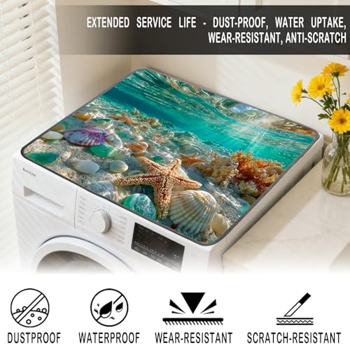Nuxovilar Underwater Ocean Starfish Dryer Cover for the Top, Non-slip Washer & Dryer Protector, 23.62"x19.68" Dust-proof Washing Machine Mat, Diatom Mud Polyester Dryer Top Pad for Laundry Room - color: Yhd16881