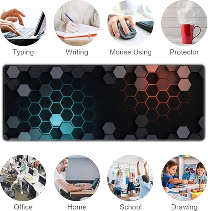 Hexagon Honeycomb Large Mouse Pad,Gaming Keyboard Desk Pad,Extended Mouse Mat Non-Slip Rubber Base with Stitched Edges for Office Game Home XL 31.5"x11.8" - color: Honeycomb B, size: 31.5L x 11.8W inches