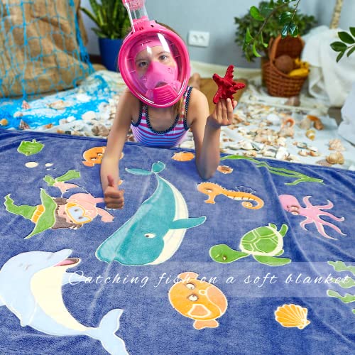 Gitrat Fleece Blanket Throw Blue Toddler Boy Blankets Soft Plush Throw Blankets for Kids 50"x60" - color: Blue Ocean, size: Throw Size 50" x 60"(130 x 150 cm)