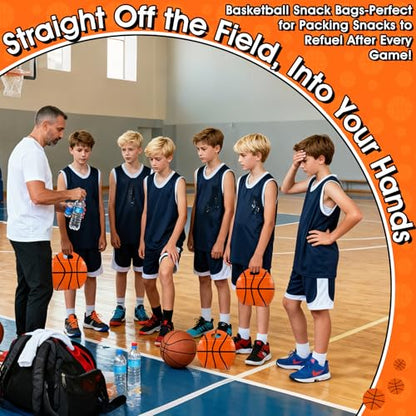 AKAIXI 24pcs 3.5Mil Thickened Basketball Snack Bags Reusable Sealed Bags | with Handle Stand-up Basketball Goodie Bags for Team Practice/Game Day Supplies, Gifts for Football Lovers Players Coache - color: Basketball