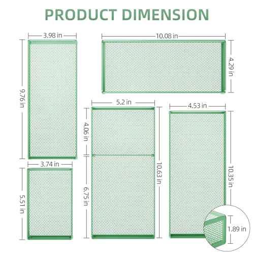 Marbrasse 5 Pack Desk Drawer Organizer Set, Mesh Drawer Storage Trays with 1 Adjustable Divider, Desk Organizers and Accessories, 5 PCS Drawer for Office Supplies, Makeup & Vanity (Green) - color: Green