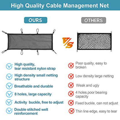 Under Desk Cable Management Net, 36PCS Under Table Cord Management Mesh Organizer Flexible Wire Hiders, Extra Large Capacity Wire Management Kit Under Desk, Fits Most Tables - size: 8 holes