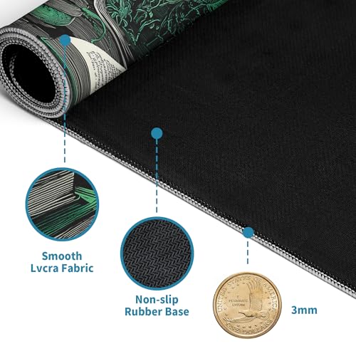 Dark Academia Gaming Mouse Pad Abstract Black Mouse Pad 31.5x11.8 Inch Mystical Green Plant Texture Non-Slip Rubber Base Large Mousepad Stitched Edges Keyboard Mouse Mat Desk Pad for Office and Home - color: Dark Academia