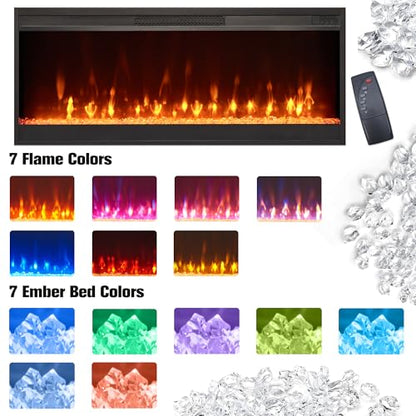 RedLemon Farmhouse Fireplace TV Stand for 80 Inch TV, 36" Tall Entertainment Center with 42" Crystal Eletric Fireplace, Modern Media Console Table with LED Lights for Living Room, Antique White - color: Antique White