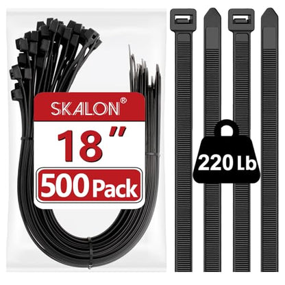Skalon Large Zip Ties 18 Inch (500 Pack) - Heavy Duty, 220 lb Tensile Strength, Black Cable Ties, Extra Long Wire Ties - size: 18" (500 Pack)