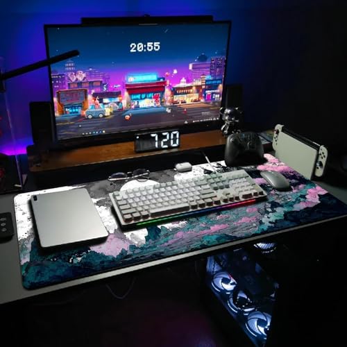Extended Gaming Mouse Pad, Large Mouse Mat 3 mm Nature Rubber Base Mousepad with Stitched Edges, Non-Slip Desk Mat for Office Home Great Gift 31.5x11.8 Inch (Japanese Ink 1) - color: Japanese Ink 1