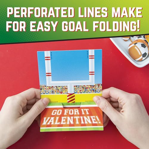 Peaceable Kingdom Valentines Cards for Kids Classroom, Set of 28 Valentines Day Gifts - Flick 'em Sports Games