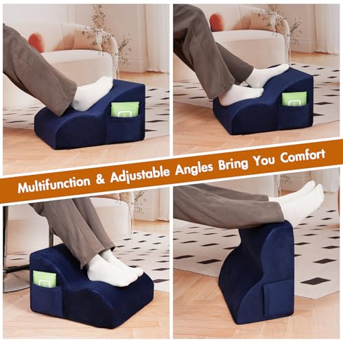 Echaprey Foot Rest for Under Desk at Work,Adjustable Under Desk Footrest Multifunctional 3-Tier Foot Stool with Non-Slip Base and Washable Cover Ergonomic Foot Stool for Office,Home,Car,Travel (Blue) - color: Blue