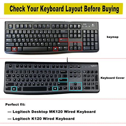2PCS Keyboard Cover for Logitech K120 & MK120 Ergonomic Desktop USB Keyboard Ultra Thin US Layout Protective Skin-MintGreen+Clear - color: MintGreen+Clear