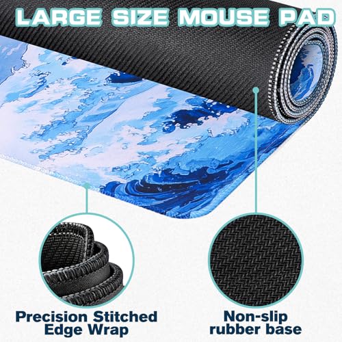 Mouse Pad Gaming - Desk Mat for Keyboard and Mouse - Kanagawa Cartoon Large Mouse Pads for Desk, Japanese Wave Gaming Mousepad (31.5" X 11.8") with Non-Slip Base for Game, Office and Home - color: Japanese Wave, size: 31.5L x 11.8W inches