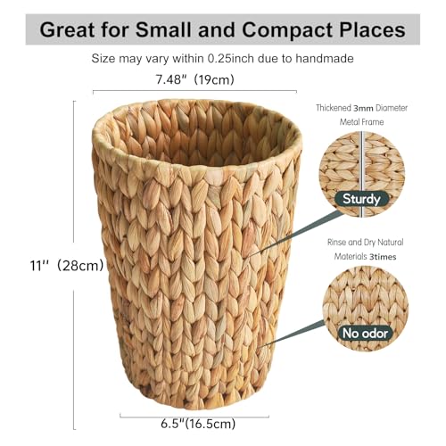 Coeusy Wicker Trash Can,Small Bathroom Trash Can,Water Hyacinth Wicker Waste Basket for Bathroom,Boho Waste Basket for Bedroom,Home Office,Compact Spaces(2 Gallon Round) - size: 2 Gallon