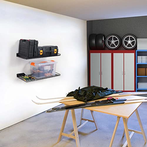 Wallmaster Garage Wall Shelf 2 Pack 23.6"x11.8" Wall Mount Heavy Duty Metal Shelves Mesh Storage Rack for Garage, Office, Basement and Kithcen, max Load 65 lbs (Black) - color: Black, size: 2pack
