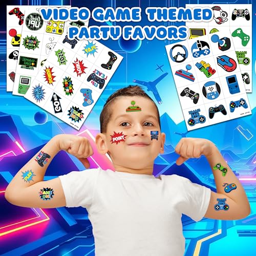 60 PCS Video Game Pre-Cut Temporary Tattoos Themed for Kids Birthday Party | Decorations Supplies Favors Decor Super Cute Tattoo Stickers 5 Sheets Gifts for Boys Girls Games Classroom Rewards Carnival